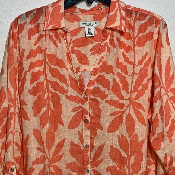 Rachel Zoe Womens 100 % Linen Button Up Blouse Size Large Vacation Travel Large - Picture 3 of 10